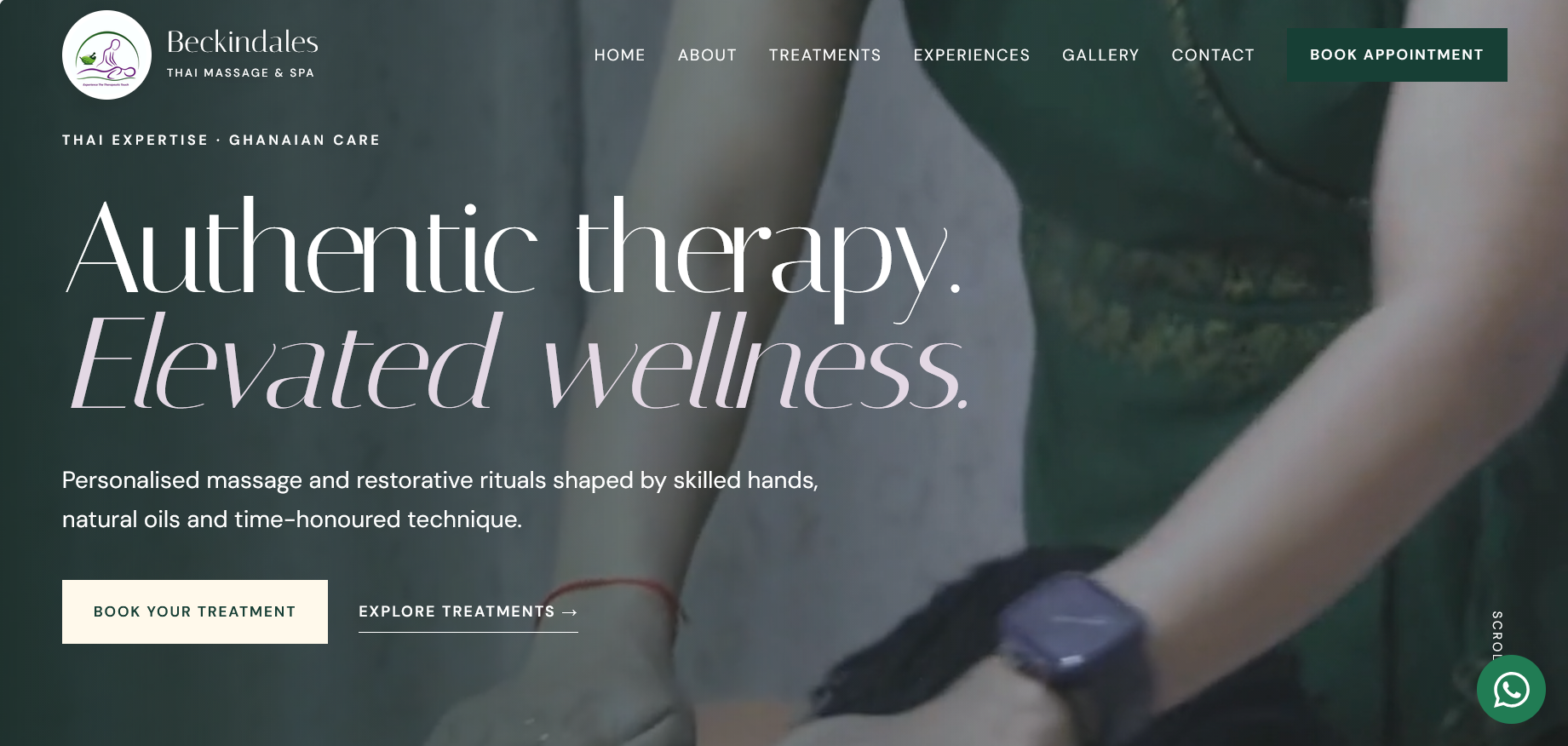 Beckindales Thai Massage and Spa website homepage